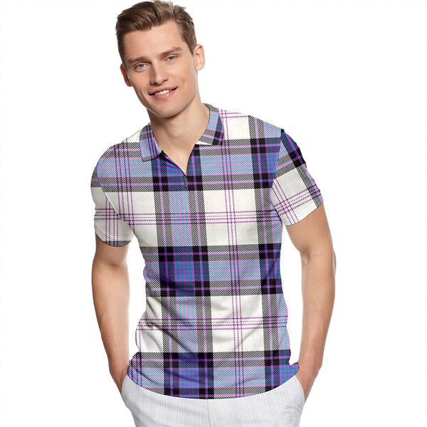 Ross Dress Blue Ancient Tartan Classic Lapel Zip Short Sleeve Polo