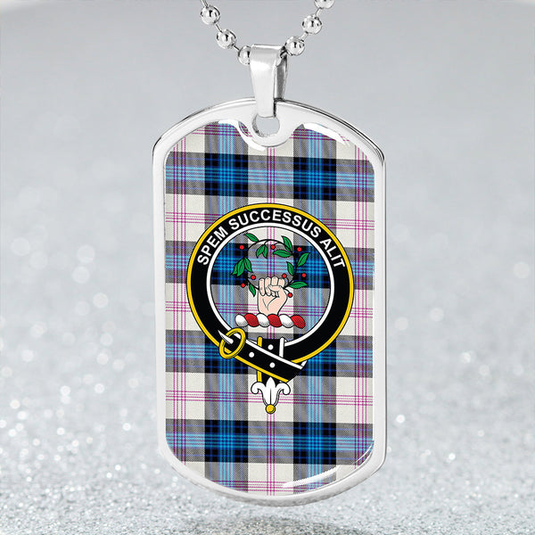 Ross Dress Blue Modern Clan Badge Classic Tartan Dog Tag Necklace