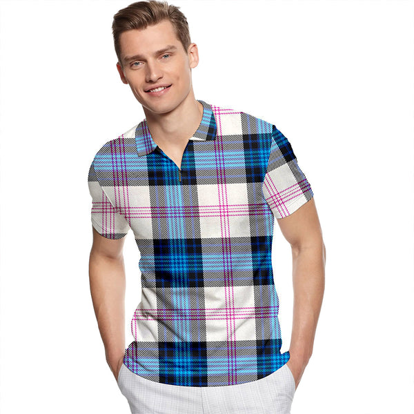 Ross Dress Blue Modern Tartan Classic Lapel Zip Short Sleeve Polo