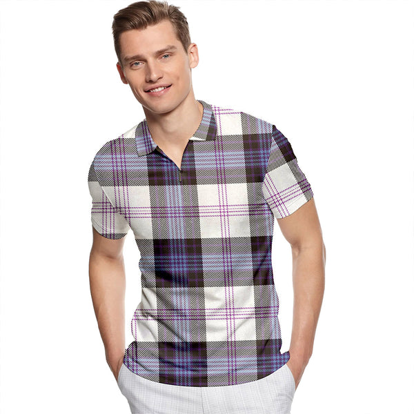 Ross Dress Blue Weathered Tartan Classic Lapel Zip Short Sleeve Polo