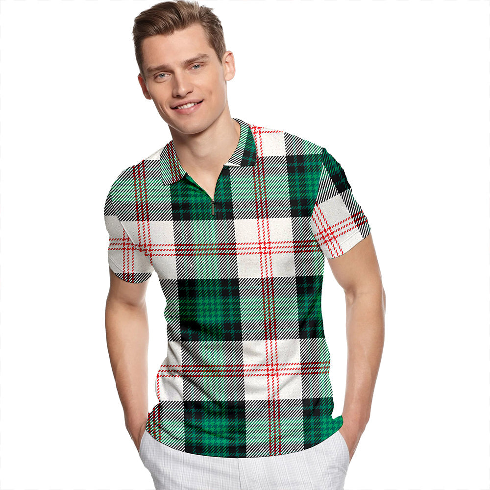 Ross Hunting Dress Dance Tartan Classic Lapel Zip Short Sleeve Polo