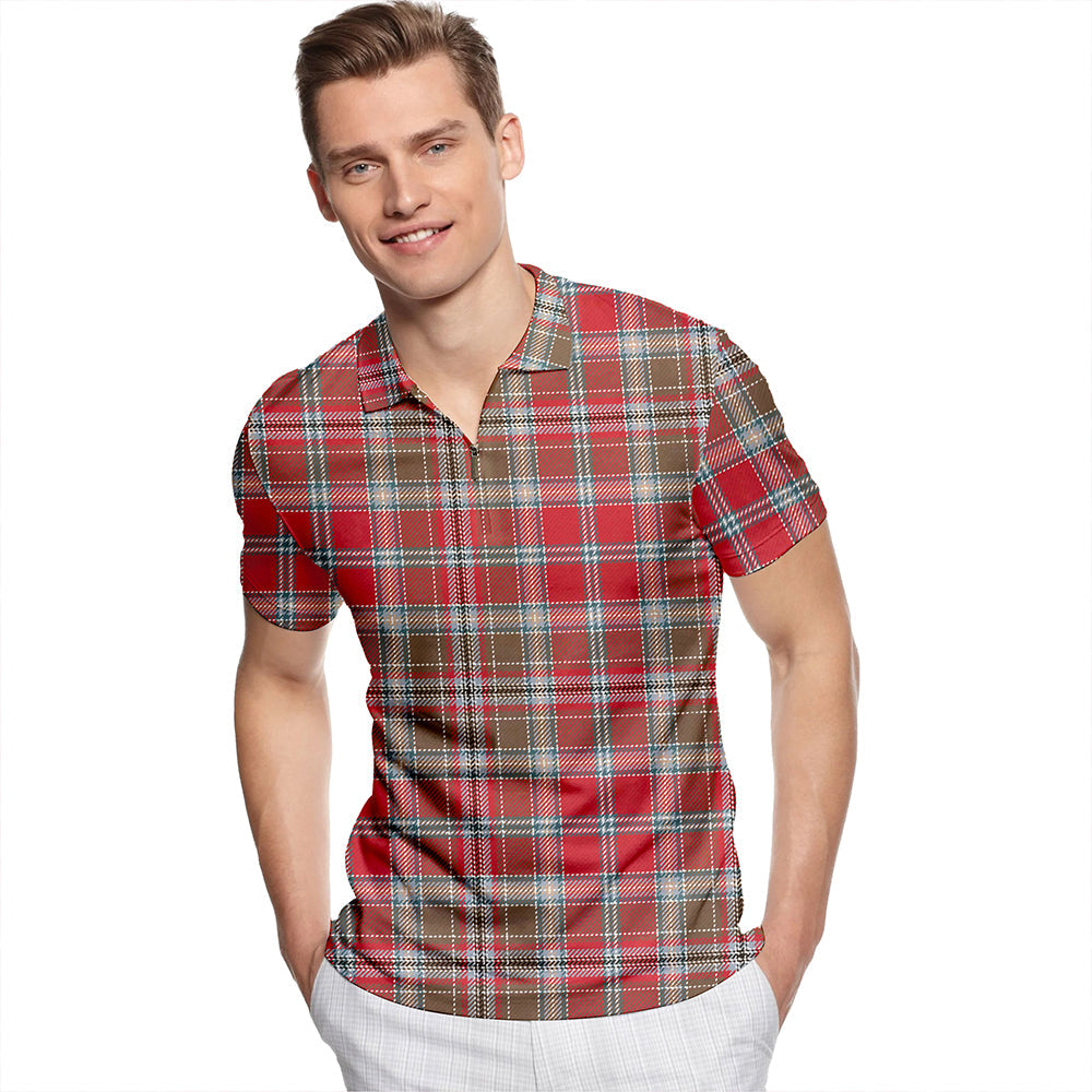 Ross Wedding Dress Weathered Tartan Classic Lapel Zip Short Sleeve Polo