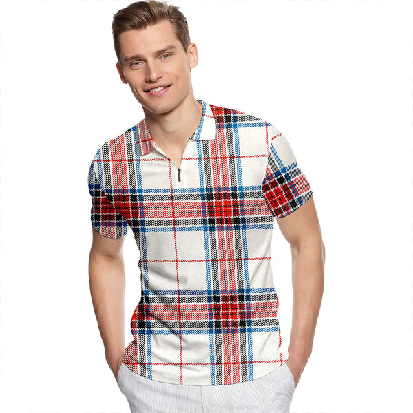 Rothesay Dress Ancient Tartan Classic Lapel Zip Short Sleeve Polo