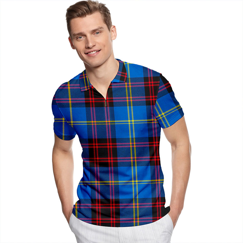 Rutherford Modern Tartan Classic Lapel Zip Short Sleeve Polo