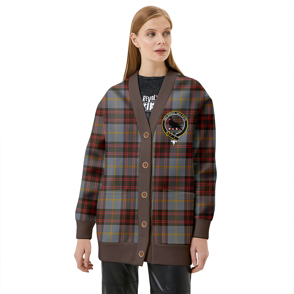 Rutherford Weathered Clan Badge Tartan V-neck Cardigan