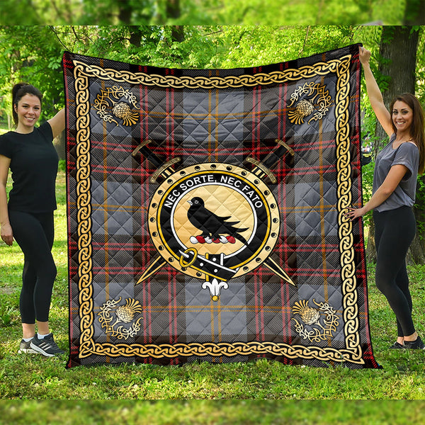 Rutherford Weathered Clan Badge Tartan Premium Quilt Celtic Shield