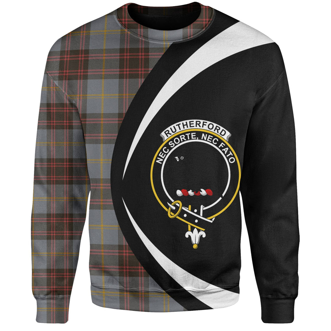 Rutherford Weathered Clan Badge Tartan Sweatshirt Circle Style Personalized