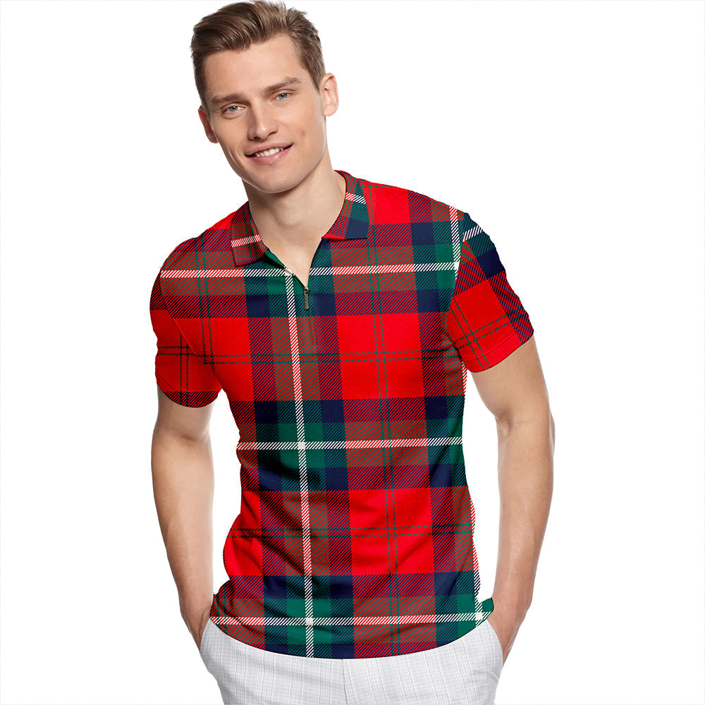 Ruthven Modern Tartan Classic Lapel Zip Short Sleeve Polo