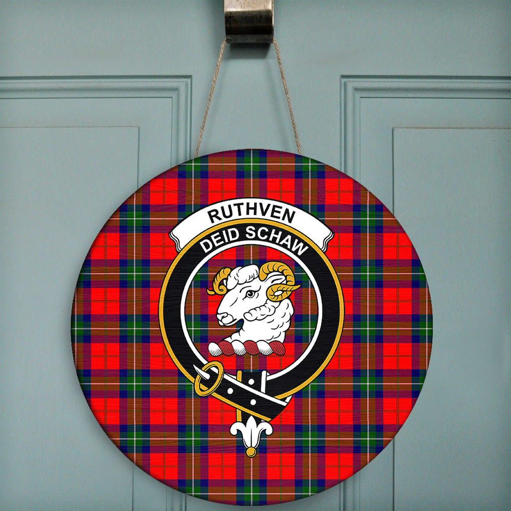 Ruthven Modern Tartan Classic Crest Round Wooden Sign