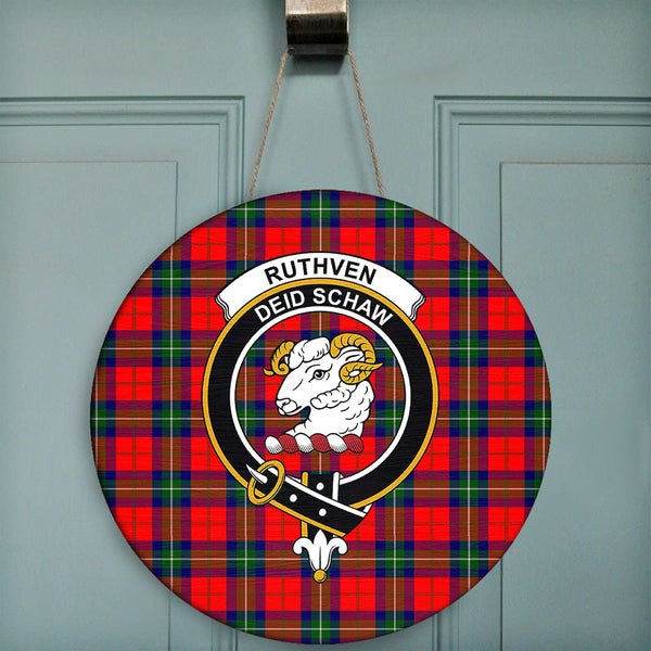 Ruthven Modern Tartan Classic Crest Round Wooden Sign