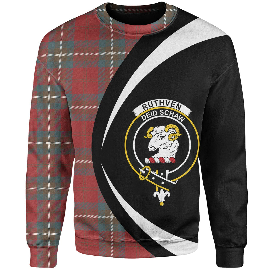 Ruthven Weathered Clan Badge Tartan Sweatshirt Circle Style Personalized