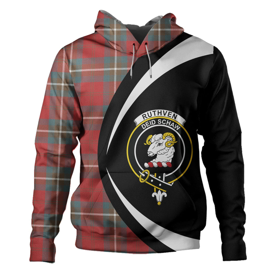 Ruthven Weathered Clan Badge Tartan Hoodie Circle Style