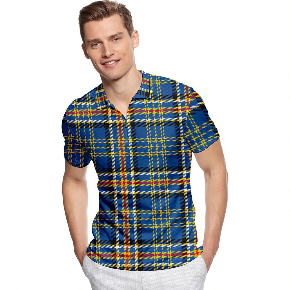 Ruxton Dress Modern Tartan Classic Lapel Zip Short Sleeve Polo