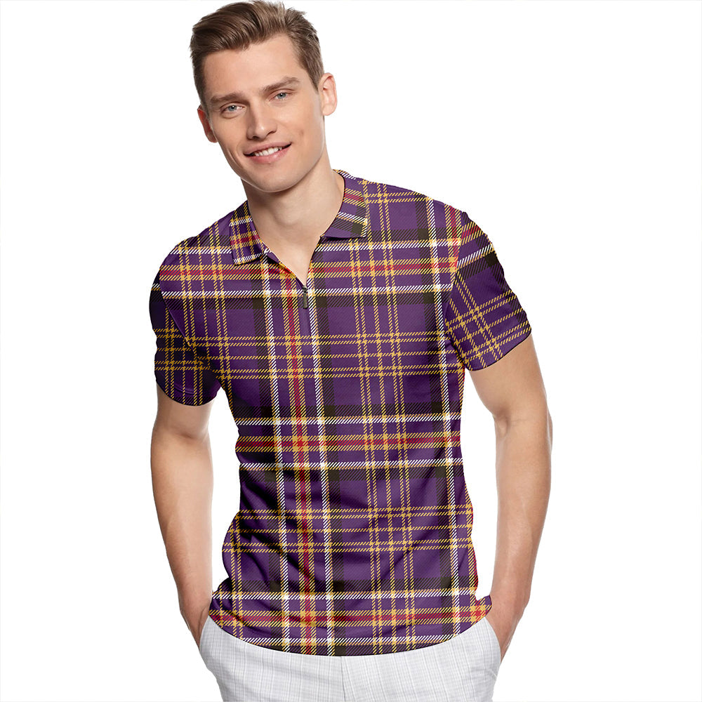 Ruxton Dress Weathered Tartan Classic Lapel Zip Short Sleeve Polo