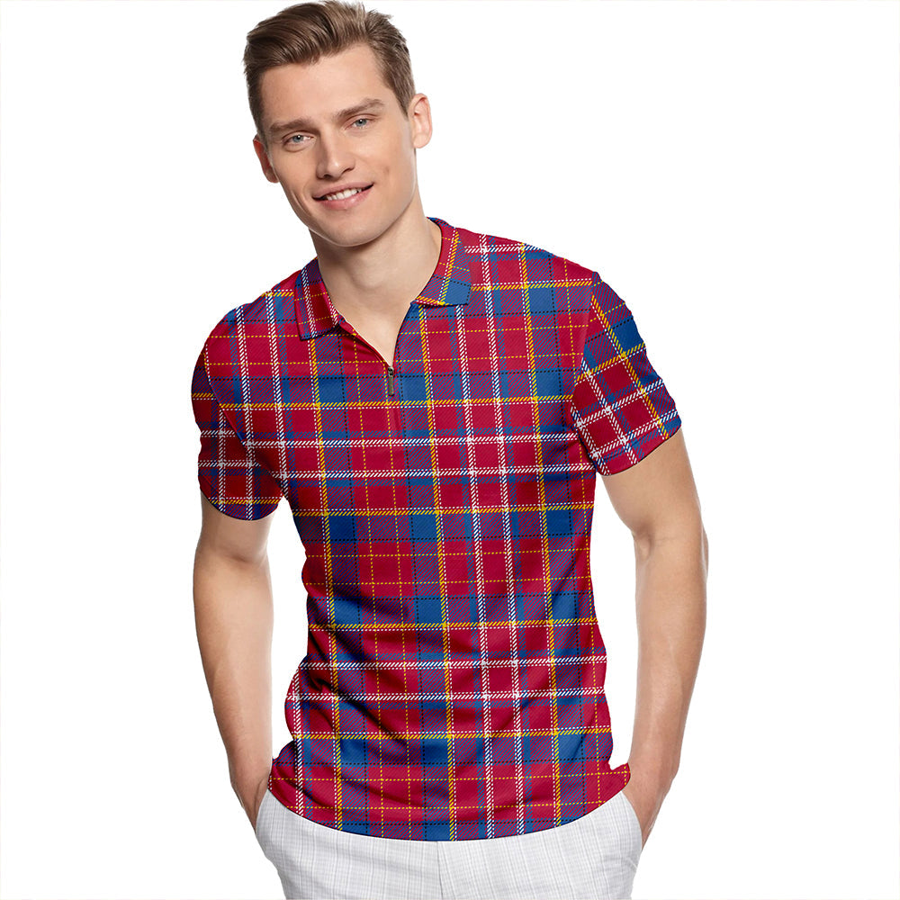 Ruxton Hunting Modern Tartan Classic Lapel Zip Short Sleeve Polo