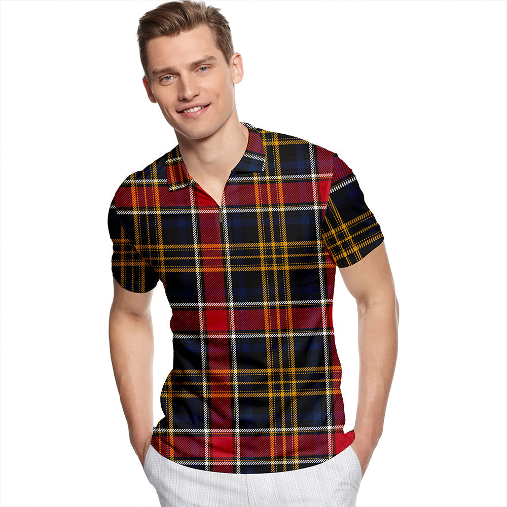 Ruxton Modern Tartan Classic Lapel Zip Short Sleeve Polo