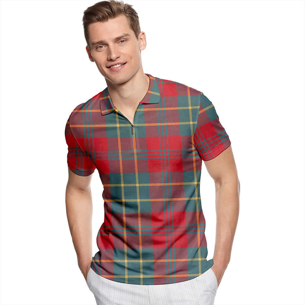 Scott Autumn Weathered Tartan Classic Lapel Zip Short Sleeve Polo