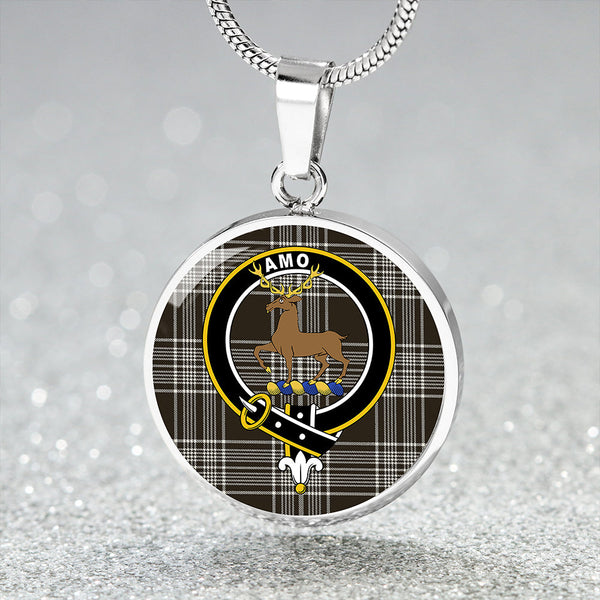 Scott Black & White Weathered Clan Badge Tartan Classic Circle Necklace