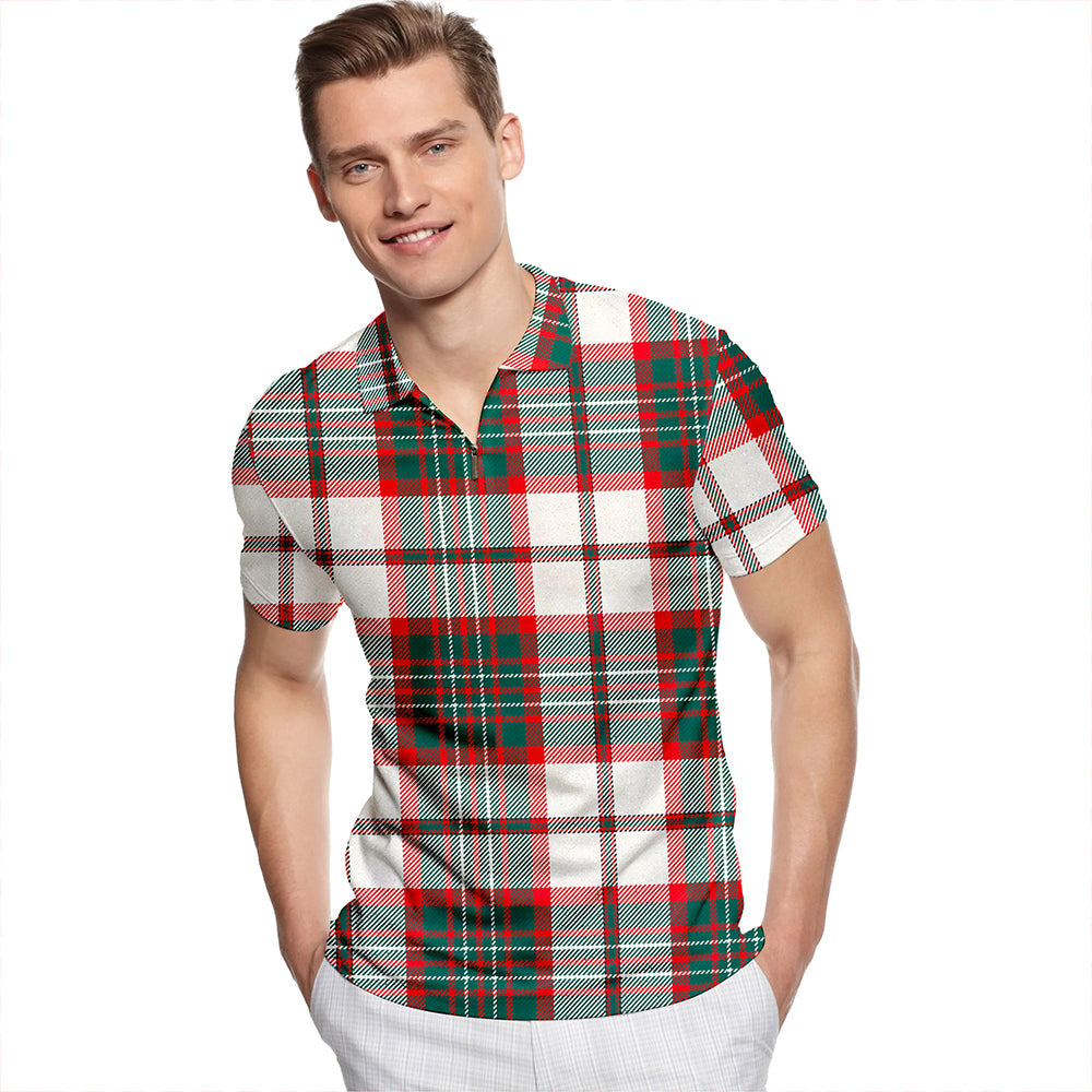 Scott Dress Modern Tartan Classic Lapel Zip Short Sleeve Polo