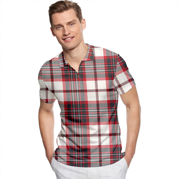 Scott Dress Weathered Tartan Classic Lapel Zip Short Sleeve Polo