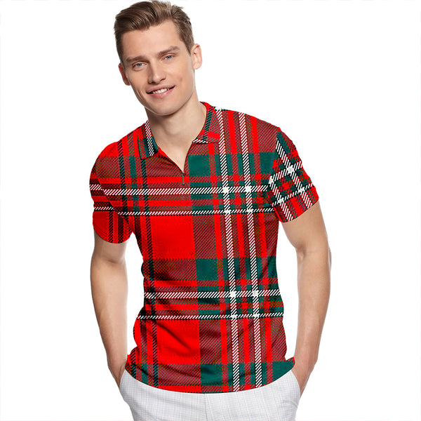 Scott Modern Tartan Classic Lapel Zip Short Sleeve Polo