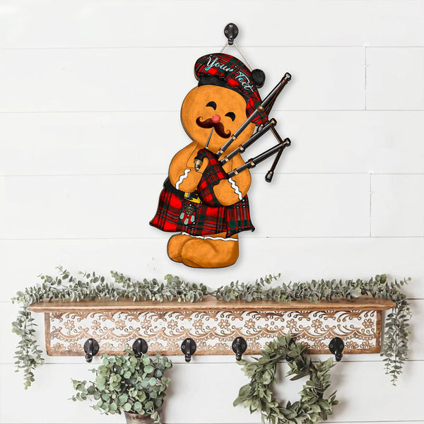 Scott Modern Crest Tartan Wooden Sign Gingerbread Bagpipe Personalized