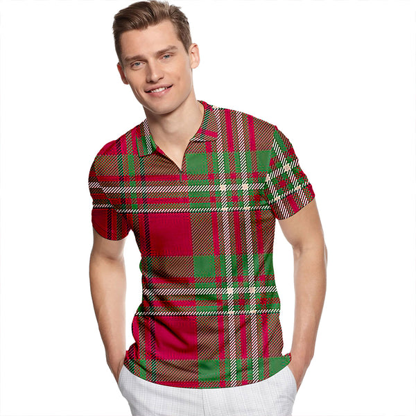 Scott Muted Tartan Classic Lapel Zip Short Sleeve Polo