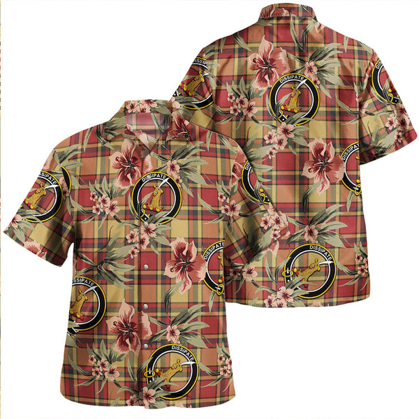 Scrimgeour of Glassary Weathered Clan Badge Tartan Aloha Hawaiian Shirt Tropical Old Style