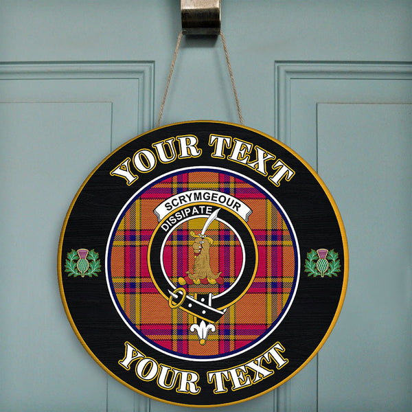 Scrymgeour Tartan Crest Round Wooden Sign Thistle Memory Style