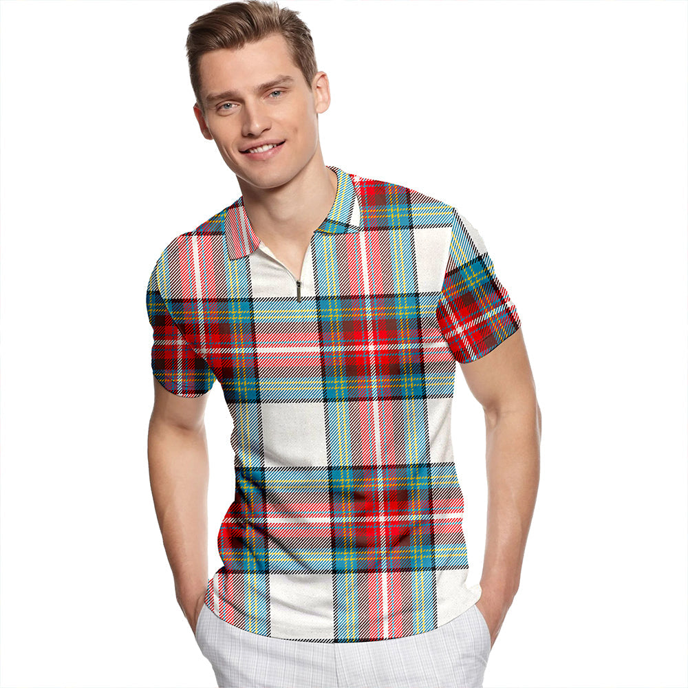 Seller Dress Modern Tartan Classic Lapel Zip Short Sleeve Polo