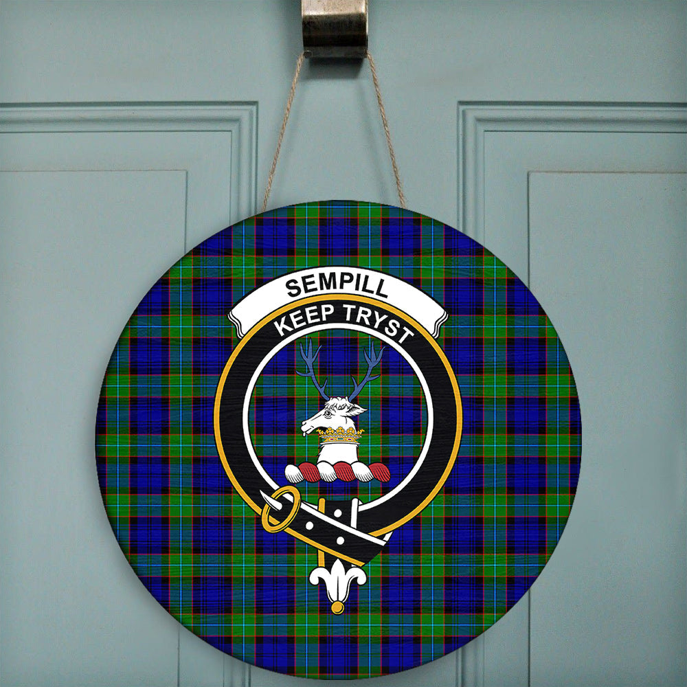 Sempill Modern Tartan Classic Crest Round Wooden Sign