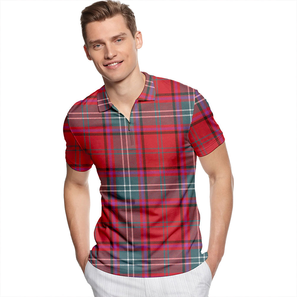 Seton Weathered Tartan Classic Lapel Zip Short Sleeve Polo