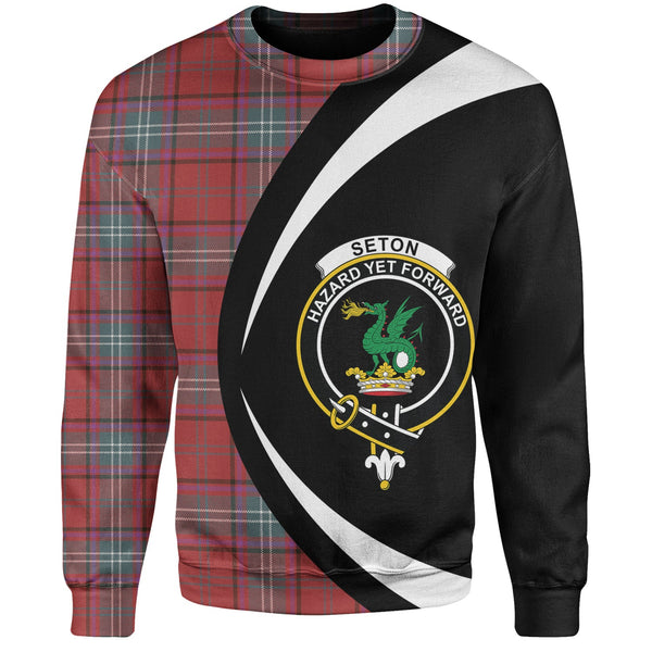 Seton Weathered Clan Badge Tartan Sweatshirt Circle Style Personalized