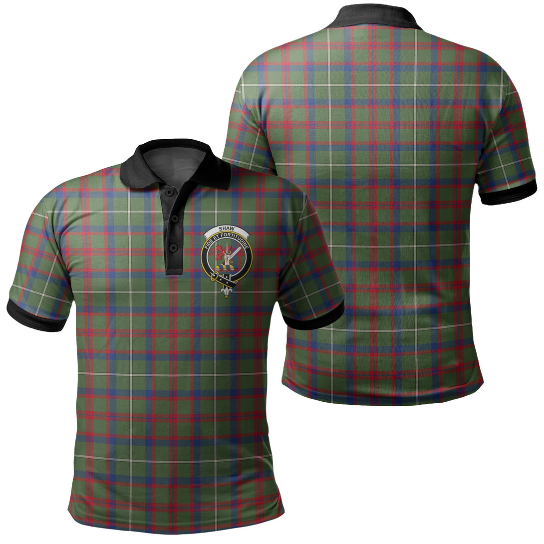 Shaw Green Modern Tartan Crest Polo Shirt Black Neck 2 Style