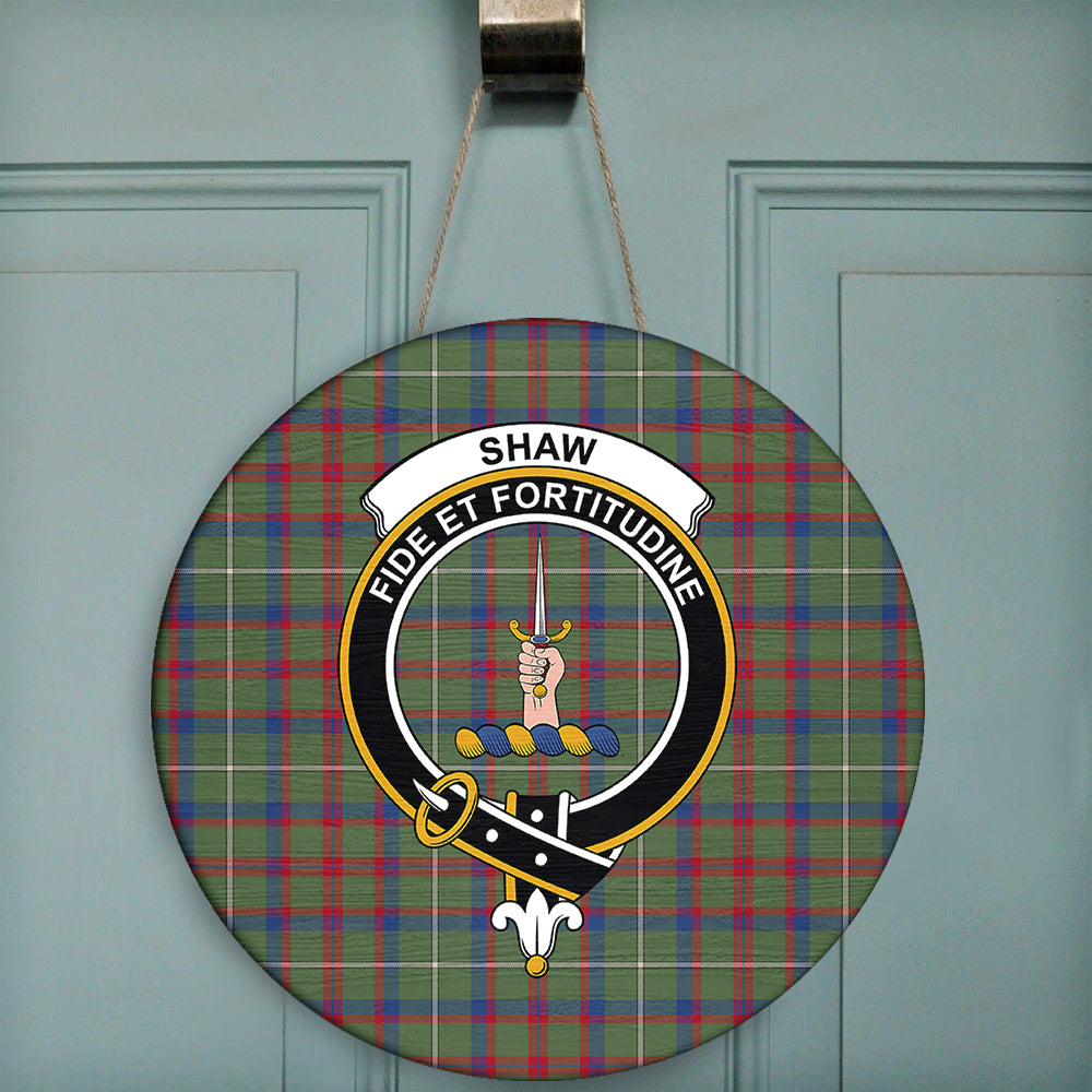 Shaw Green Modern Tartan Classic Crest Round Wooden Sign