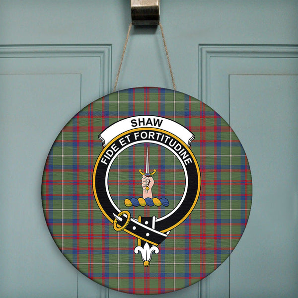 Shaw Green Modern Tartan Classic Crest Round Wooden Sign