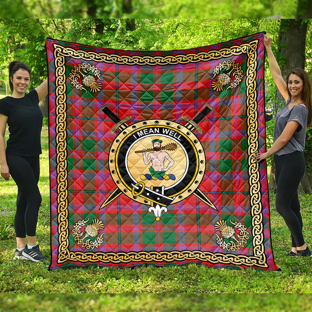 Shaw of Tordarroch Ancient Clan Badge Tartan Premium Quilt Celtic Shield