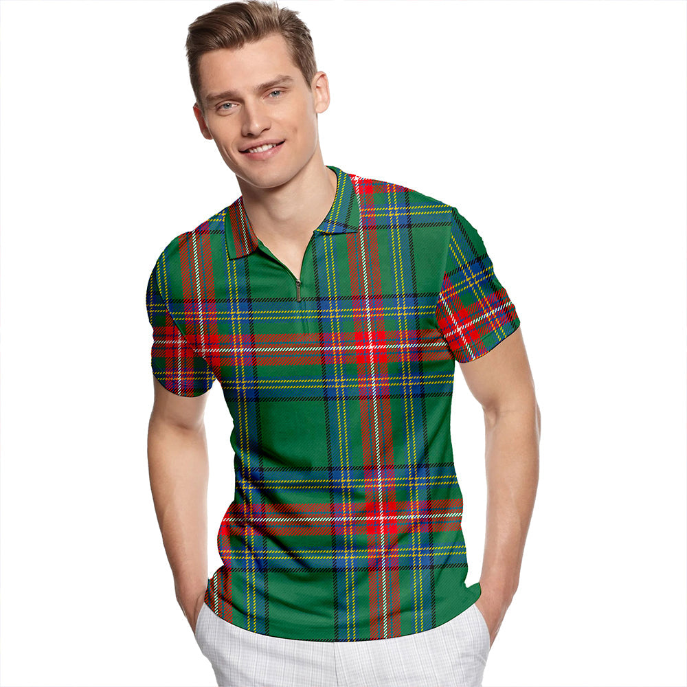 Sillars Modern Tartan Classic Lapel Zip Short Sleeve Polo