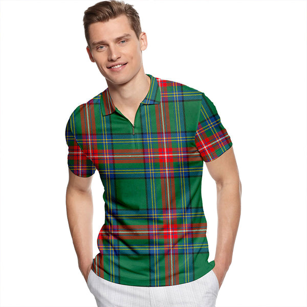 Sillars Modern Tartan Classic Lapel Zip Short Sleeve Polo