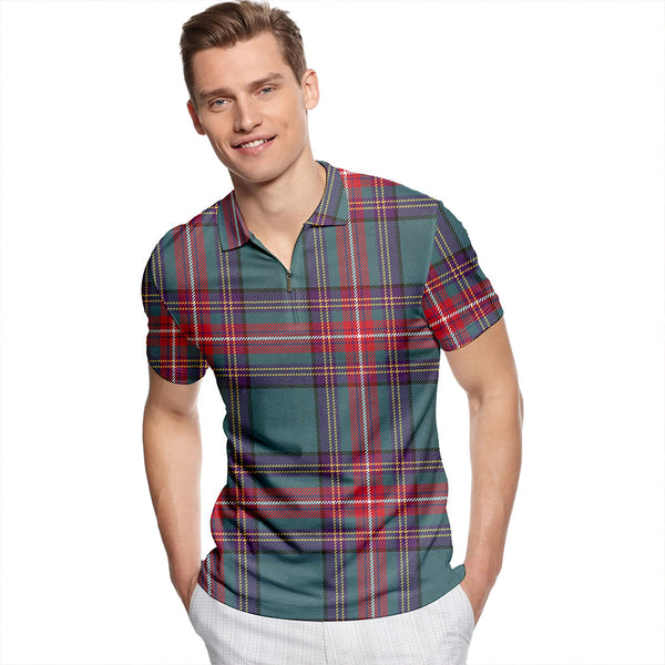 Sillars Weathered Tartan Classic Lapel Zip Short Sleeve Polo