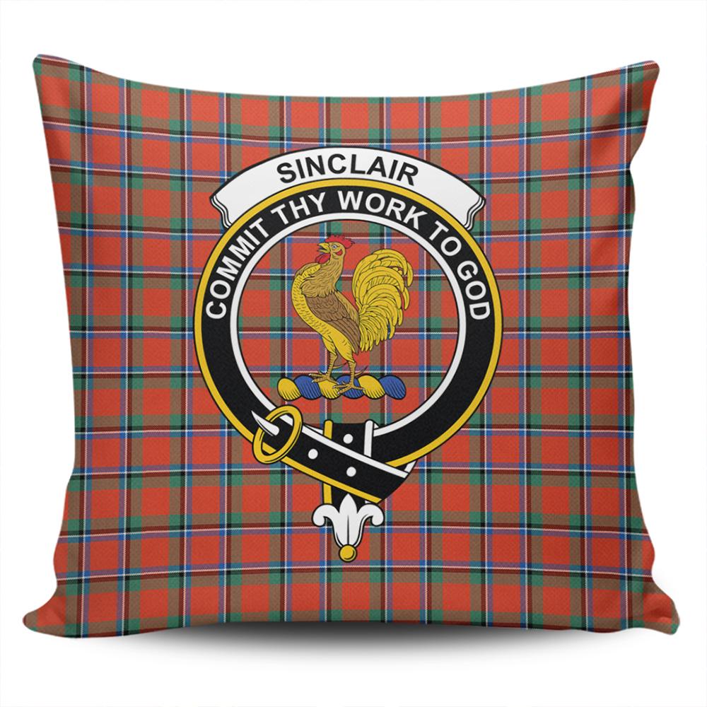 Sinclair Ancient Tartan Classic Crest Pillow Cover