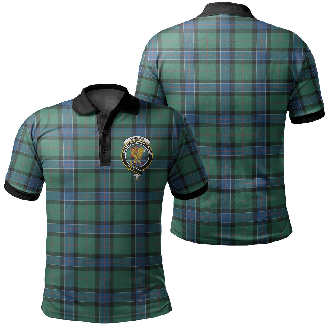 Sinclair Hunting Ancient Tartan Crest Polo Shirt Black Neck 2 Style