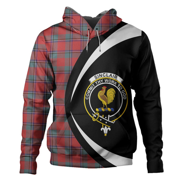 Sinclair Weathered Clan Badge Tartan Hoodie Circle Style