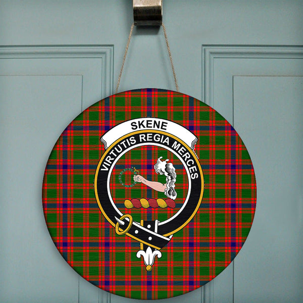 Skene Modern Tartan Classic Crest Round Wooden Sign