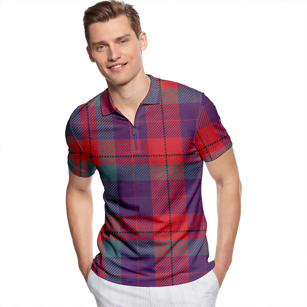 Skene of Cromar Weathered Tartan Classic Lapel Zip Short Sleeve Polo