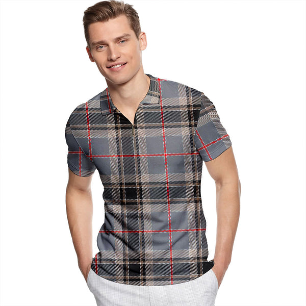 Sobieski Stewart Modern Tartan Classic Lapel Zip Short Sleeve Polo