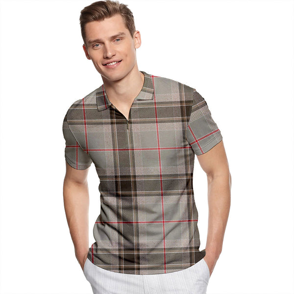 Sobieski Stewart Weathered Tartan Classic Lapel Zip Short Sleeve Polo