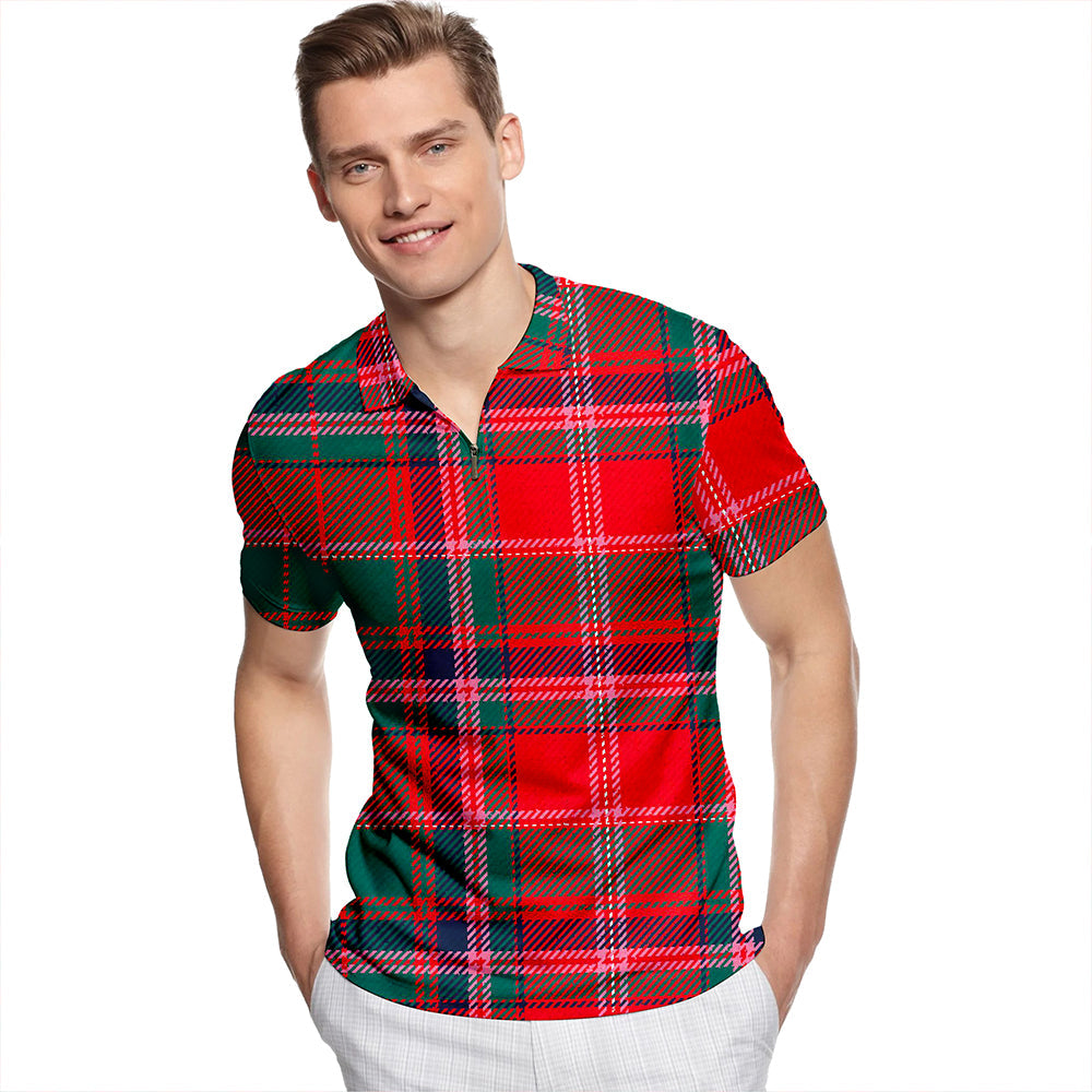 Somerville Modern Tartan Classic Lapel Zip Short Sleeve Polo