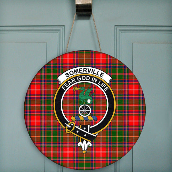 Somerville Modern Tartan Classic Crest Round Wooden Sign