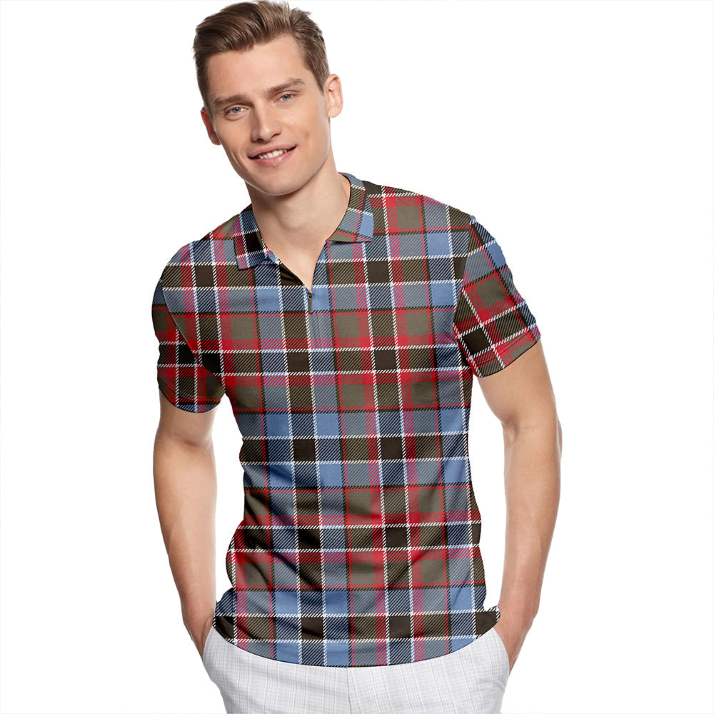 Soutar Weathered Tartan Classic Lapel Zip Short Sleeve Polo